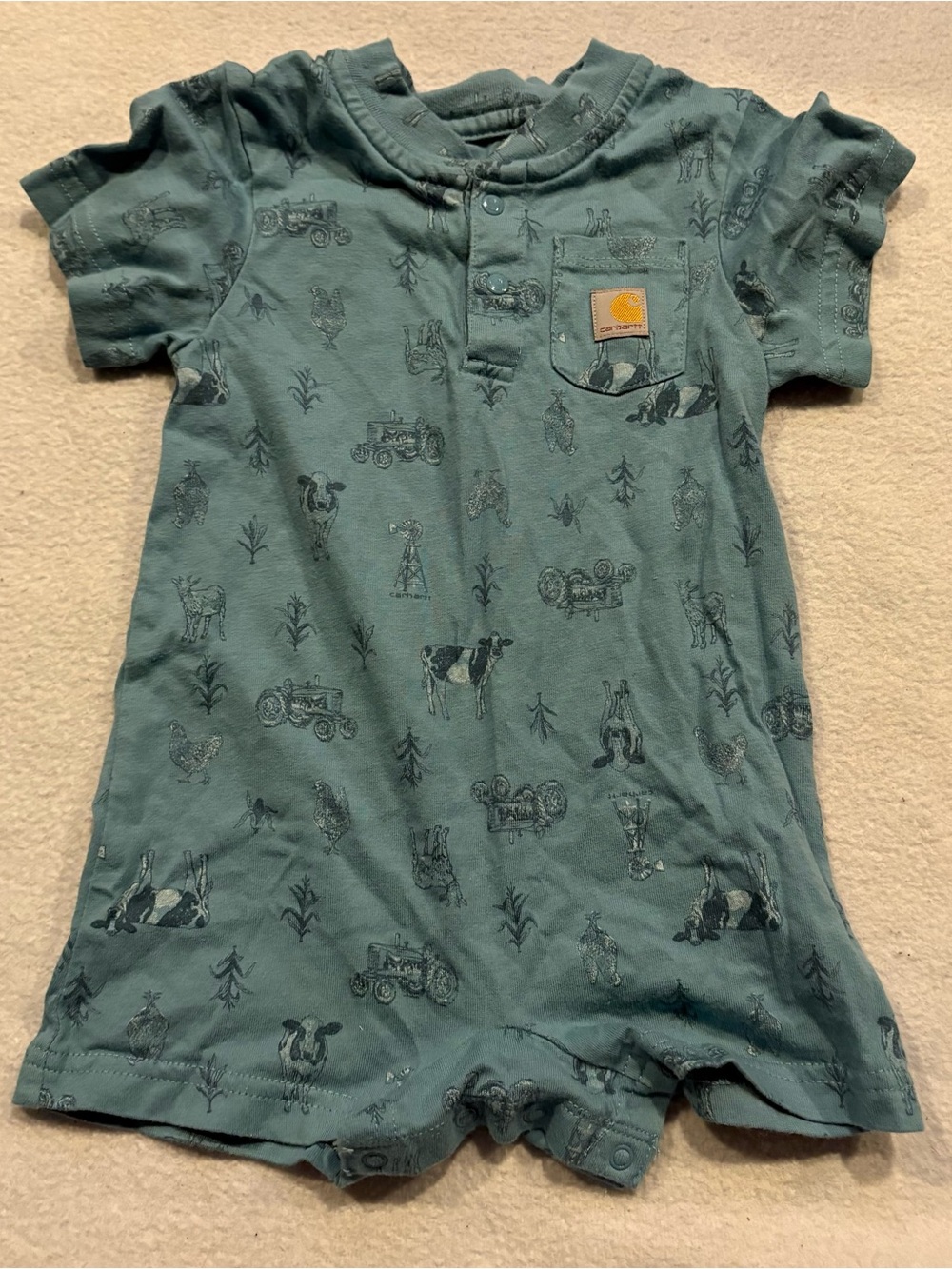 Carhartt Infant Boys' Short-Sleeve Farm Print Romper Adriatic Blue size 9 months